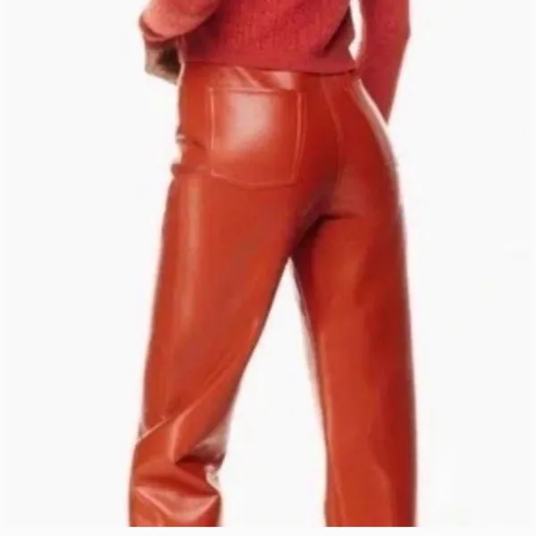 Aritzia The Melina Wilfred vegan leather pants fire orange 4 high rise straight - Image 2