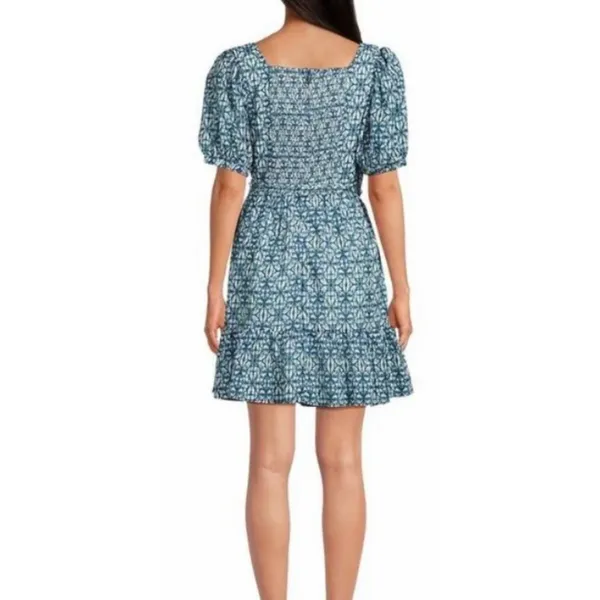 English Factory Mini Blue Dress Square Neck Size Medium Tie Front NEW - Image 2