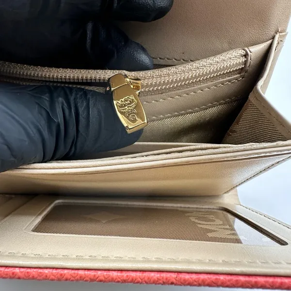 MCM Tan and Pink Wallet with Signature Monogram - Image 8