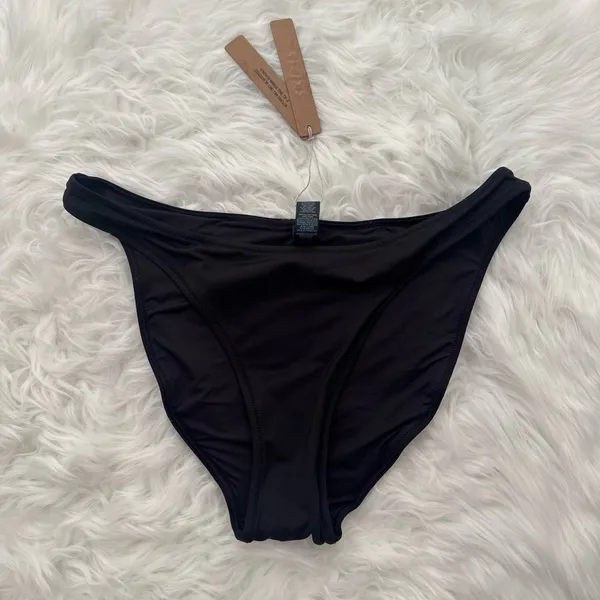 Skims Signature Swim Dipped Mid Coverage Bikini Bottom Onyx Size Medium - Image 3