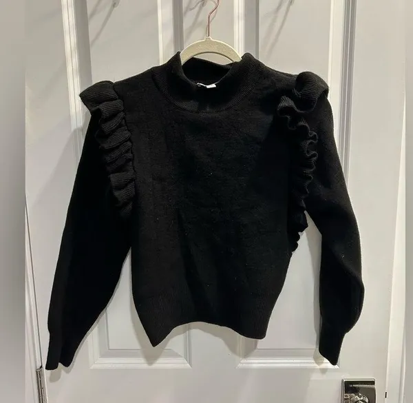 Topshop Black Ruffle Sweater - Image 2