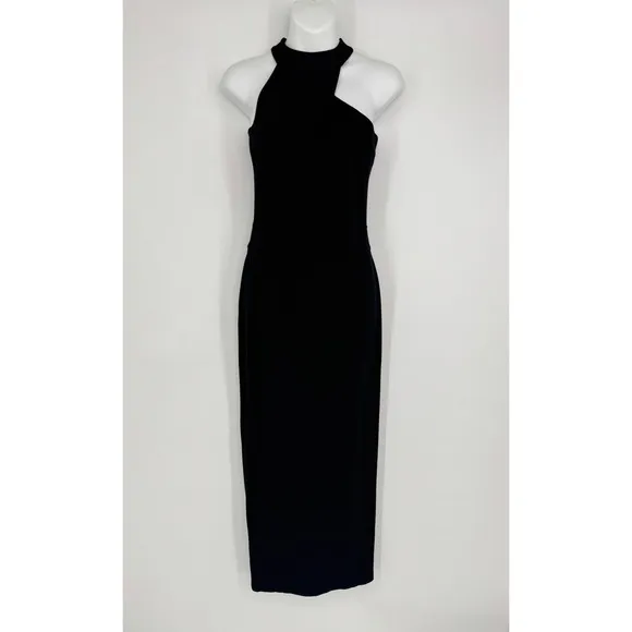 Marcella Sonata‎ Ponte Knit Midi Cocktail Dress Small Black Asymmetric Cutout - Image 3