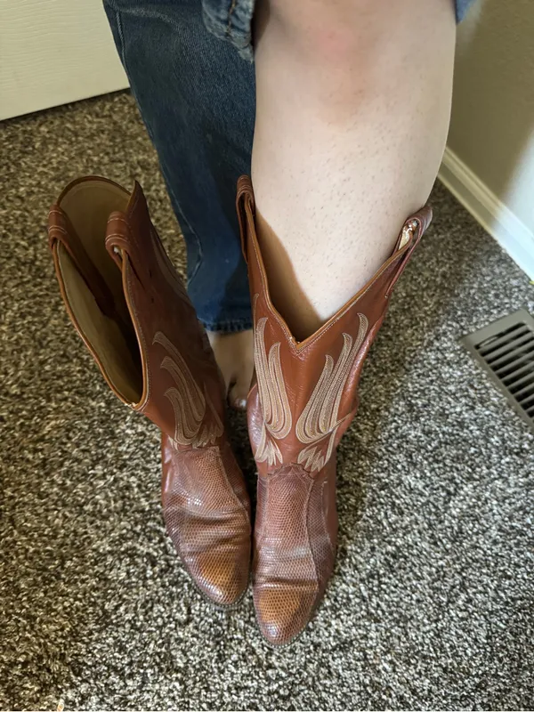 Vintage Tony Lama Lizard Leather Cowboy Boots Size 8 Mens 9 Womens Swirl Cognac - Image 5