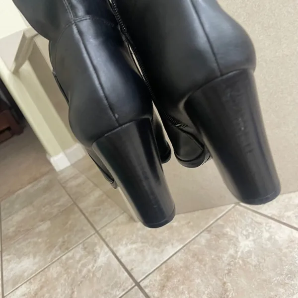 Marc Fisher mlanata LTD Black FAUX Leather Pointed Toe Block Heel Knee Boots 9M - Image 6
