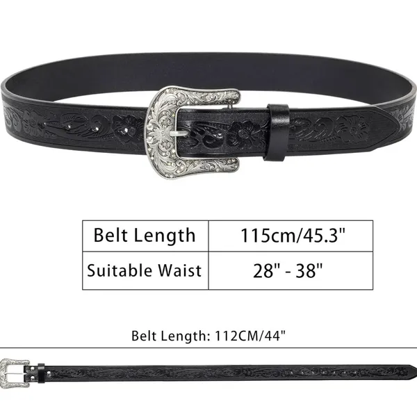 Eohak Western-Belt-for-Women-Cowgirl, PU-Leather with Vintage-Carved-Buckle - Image 3