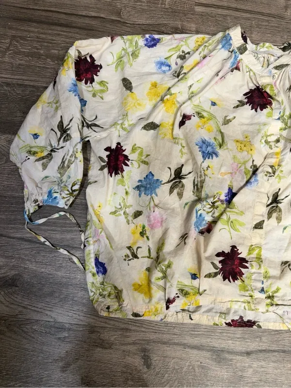 Zara Floral Long Sleeve Blouse Size L Boho Lightweight Top - Image 6