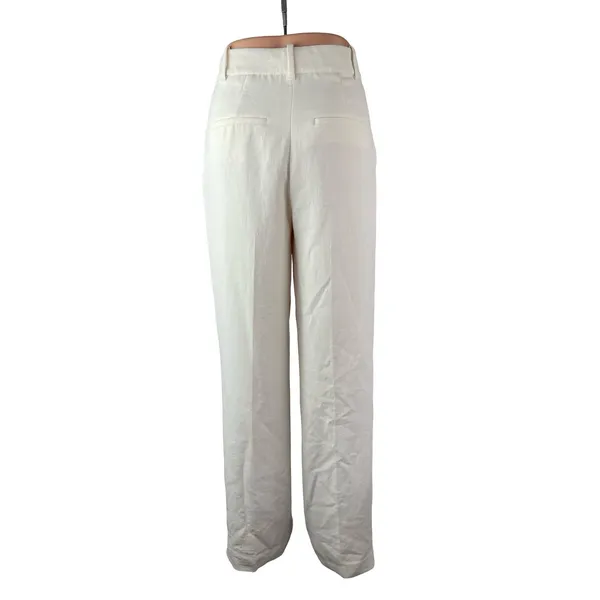 Aritzia Wilfred Women White Pleated High Rise Wide Leg Straight Trousers Pants 2 - Image 3