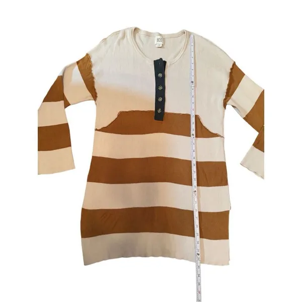 BDG Womens Ivory Brown Tunic Sweater Dress‎ Sz Large Henley Striped Ribbed Knit - Image 5