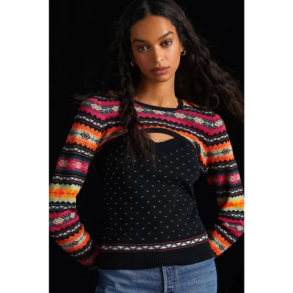 Anthropologie Maeve Abstract Sweater Shrug Size XS Multi Color Fair Isle Nordic - Image 2