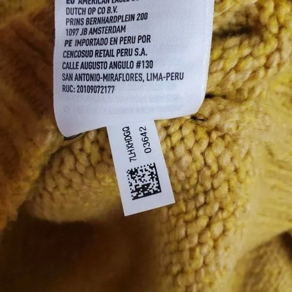 American Eagle Sweater XS Yellow Tan Fairisle Cropped Aztec High Crew Neck Soft - Image 7