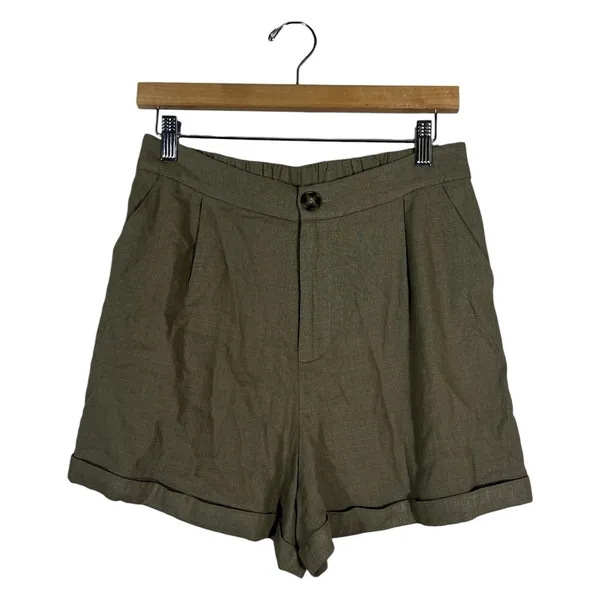 NWT Molly Bracken Premium Solid Linen Blend Shorts Olive Green Summer Size S - Image 2
