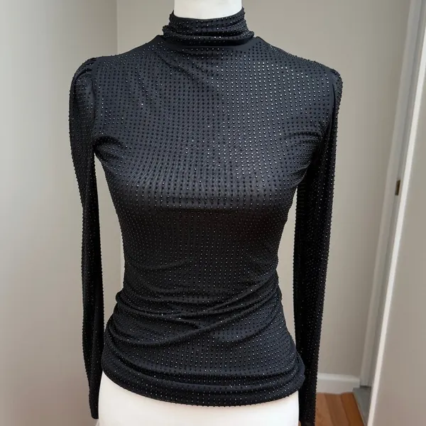 Generation Love Studded Mock Neck Long Sleeve Fitted Top Party Womens XS NEW - Image 3