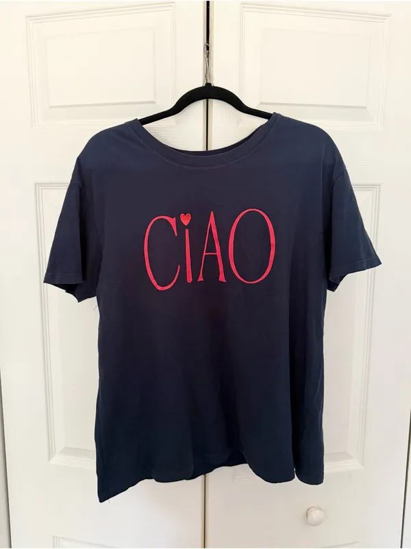 Z Supply Ciao Boyfriend Tee Navy Blue Red Eclipse Embroidered Size Medium - Image 5