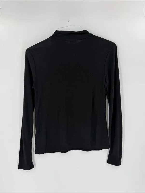 James Perse Black Skinny Turtleneck Long Sleeve Fitted Cotton Tshirt Top - Image 3