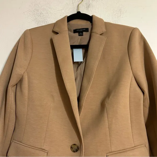 Ann Taylor The Petite One Button Blazer Double Knit Tan 6P Work Office Travel - Image 5