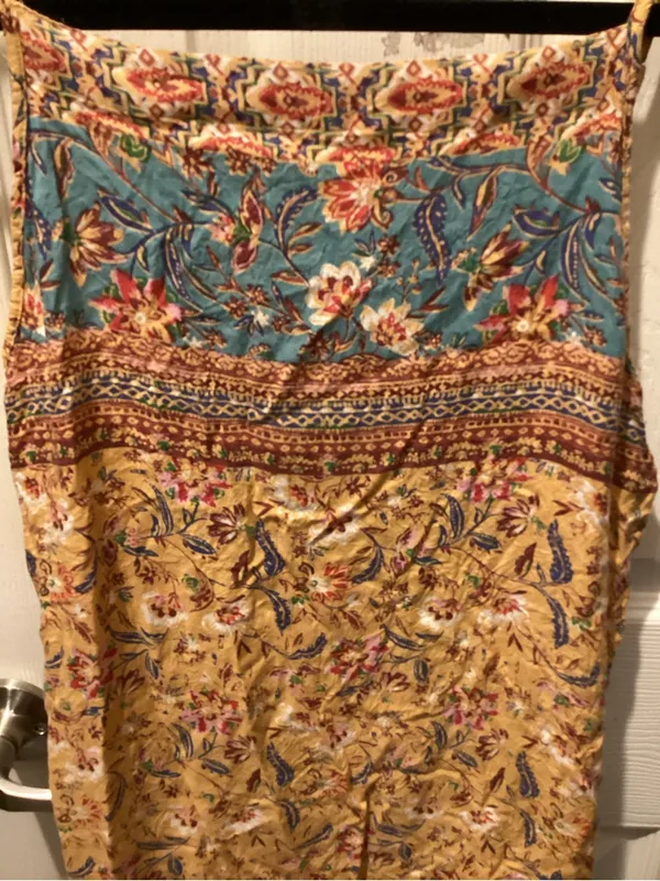 Angie Yellow Floral Midi Dress with Teal Yoke - Image 2