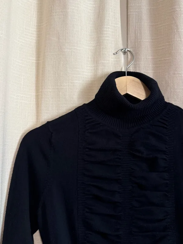 Turtleneck Ruffle-Front Sweater - Black - Image 2