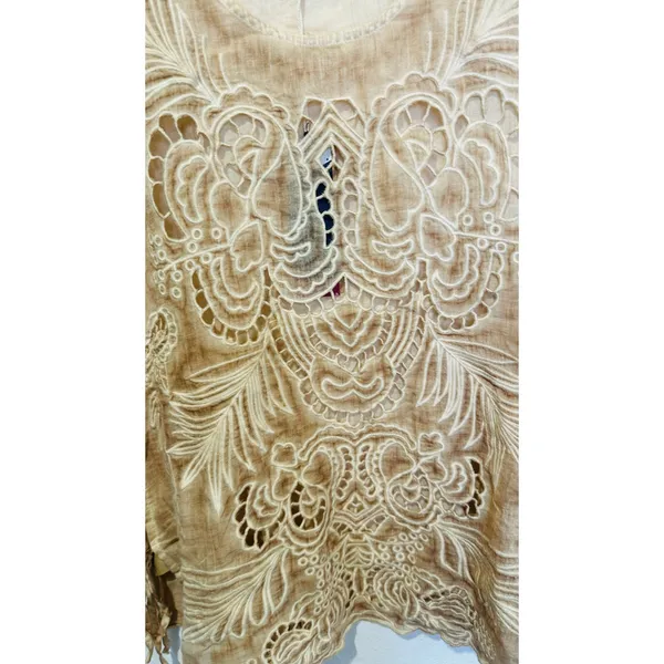 GIMMICKS by BKE Birch Tan Embroidery Lace Side Tie Boho Western Tank Top sz Large NEW - Image 6