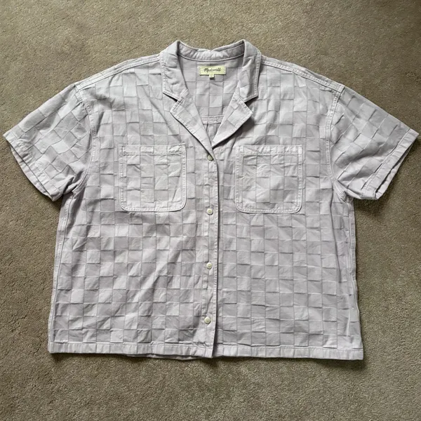 Madewell Garment Dyed Checkerboard Button Up Shirt NL027 Dusty Lavender Size XXL - Image 4