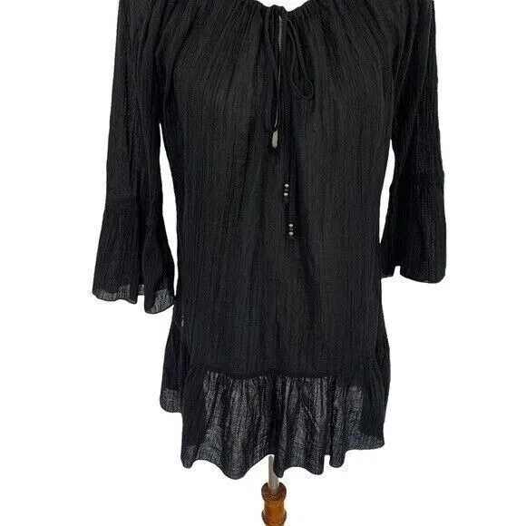 Ralph Lauren Tunic Small Black‎ Long Sleeve Pleated Boho Classic Essential - Image 3