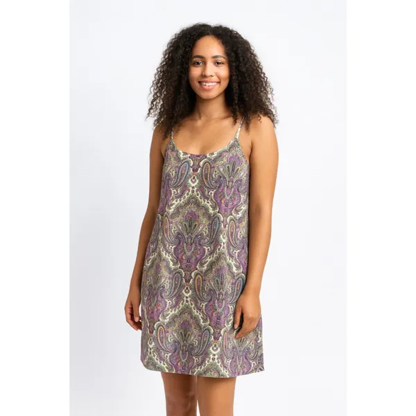 Women's J.Crew Purple Green Paisley Silk Mini Dress Size 8 - Image 2