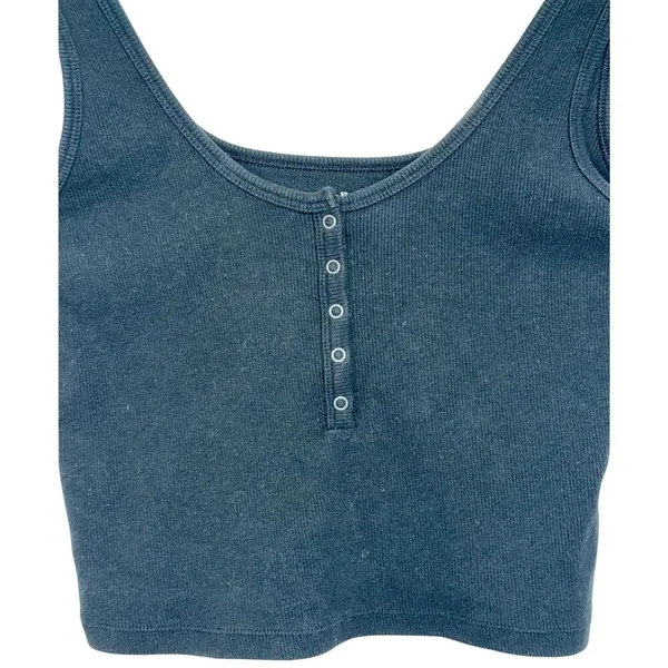 Abercrombie & Fitch Soft AF Rib Black Knit Henley Crop Top Cropped Tank Top Sz M - Image 6