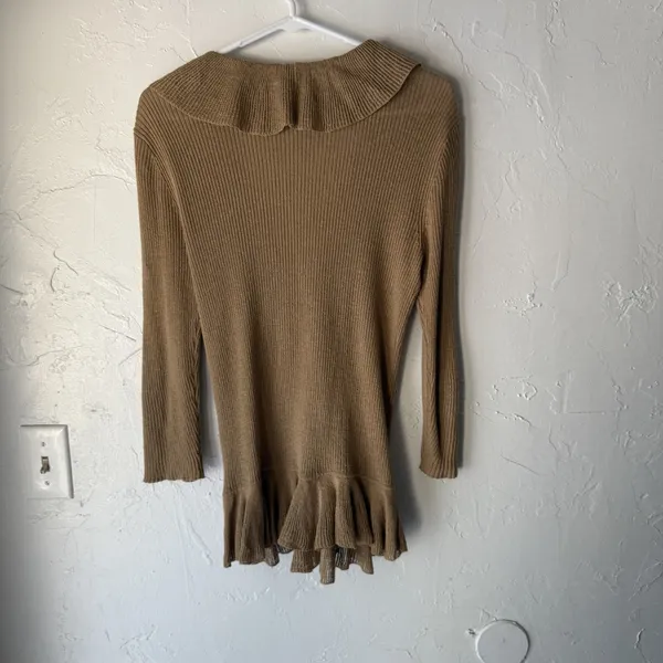 American Living Y2k Sweater‎ Small Ruffle Trim Ribbed Knit Cardigan Top Coquette - Image 7