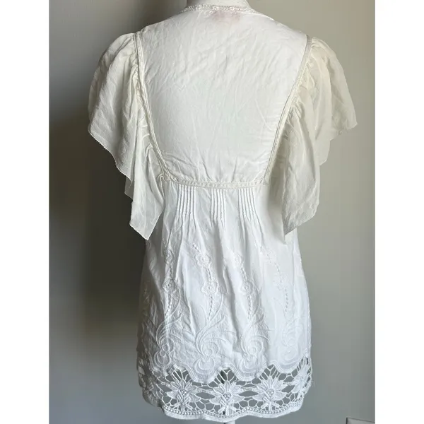 Vintage Miss Me Silk and Cotton White Floral Knit Blouse Top Boho Size Small - Image 4