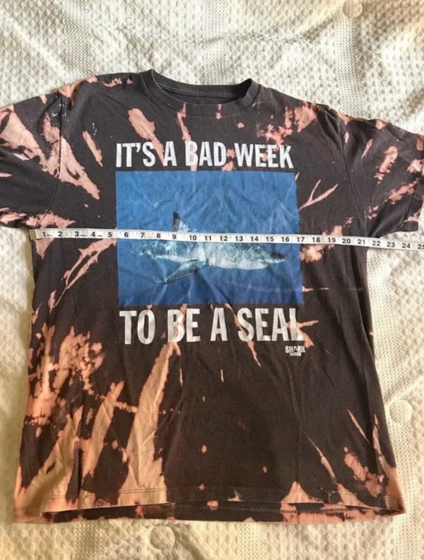 Bleach Dyed Shark Week Graphic Tee Size Large Funny Shark Shirt - Image 7