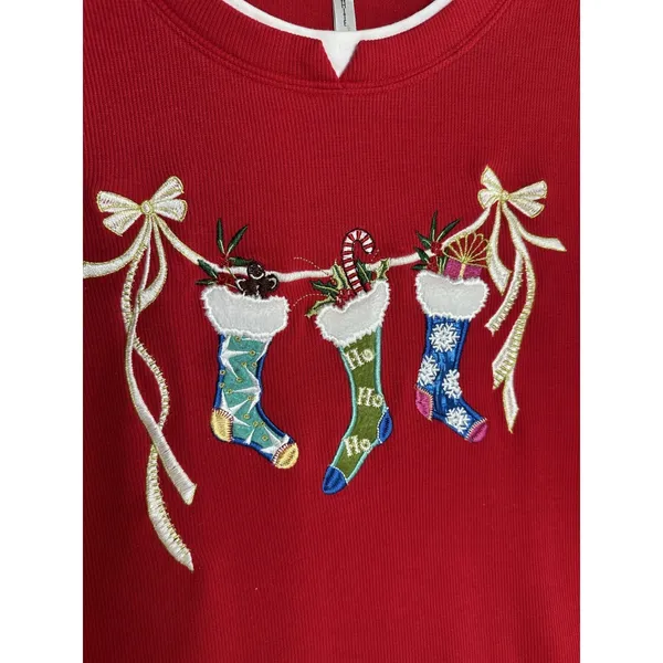 Vintage White Stag XL Sweatshirt Womens Christmas‎ Holiday Stockings Red Top - Image 2