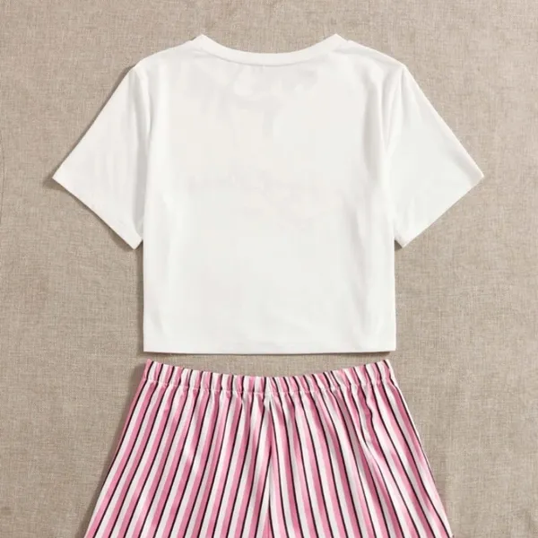 SHEIN Slogan And Stripe Print Pajama Set - Image 4