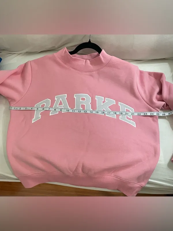 PARKE Valentine’s Varsity Mockneck Crewneck Pullover Sweatshirt Blush Lavender S - Image 7