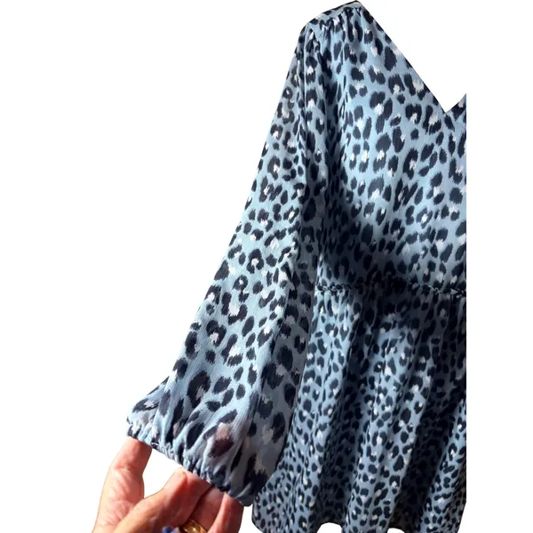 LOFT Shift Dress Womens XL Blue Excellent Leopard Print Drop‎ Waist V-Neck - Image 10