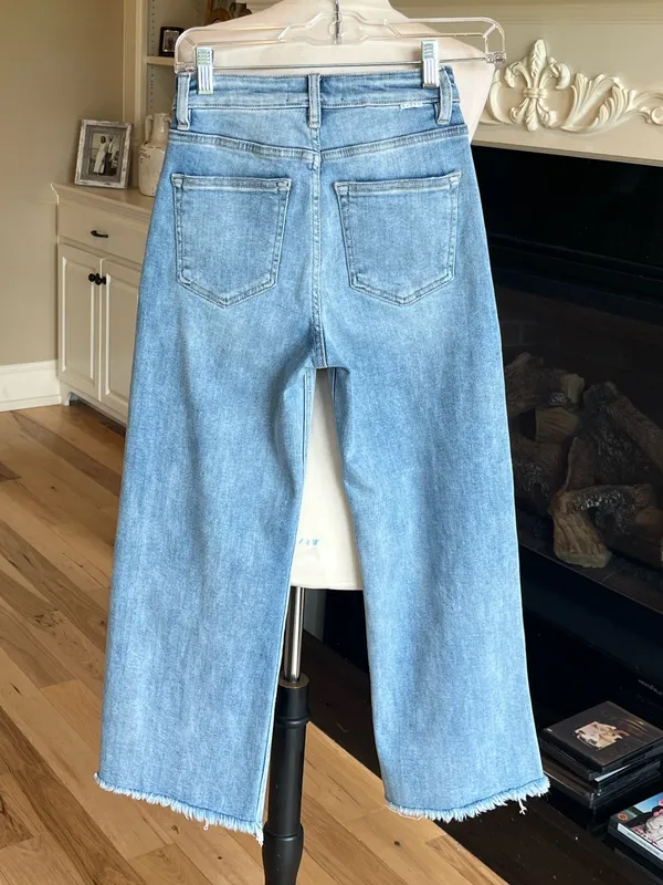 Social Threads Risen Jeans Light Wash Wide Leg Crop Jeans Frayed Hem - Women - Image 6