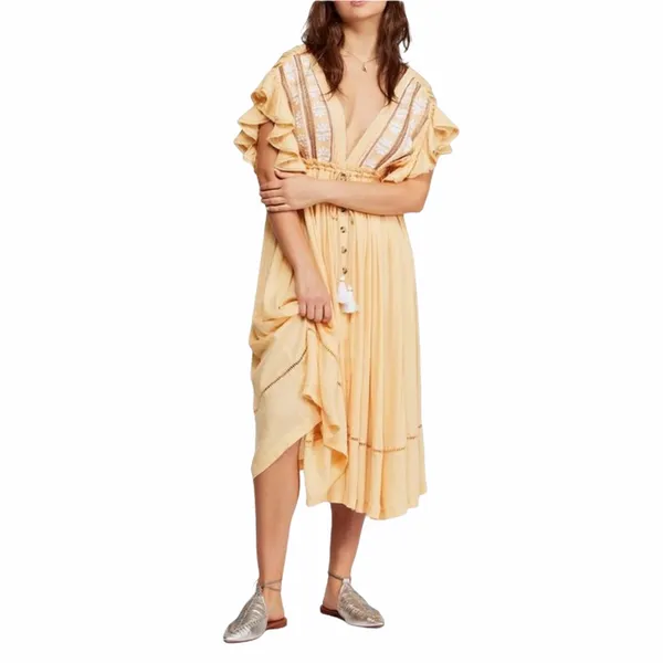 NWT Free People Will Wait For You Midi Dress Embroidered Ruffles Beach Small - Image 3