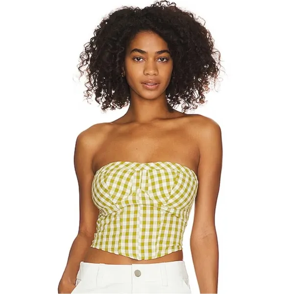 Free people Leilani Tube Top in Green Gingham - Image 2