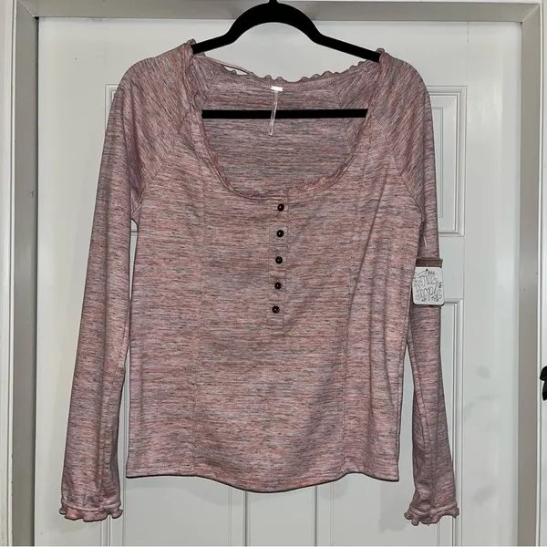 NWT Free People Pink Long Sleeve Henley - Image 2