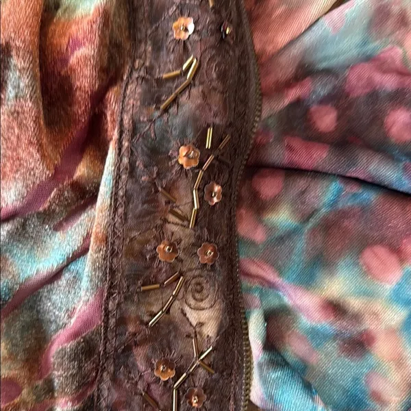 Jaipur Elegant velvet Brown and Orange cardigan extra lightweight size M - Image 7