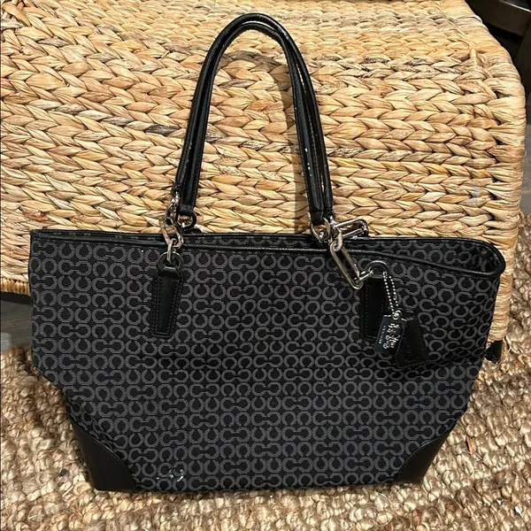 Coach Madison Op Art Needlepoint East West Tote- Black - Image 2