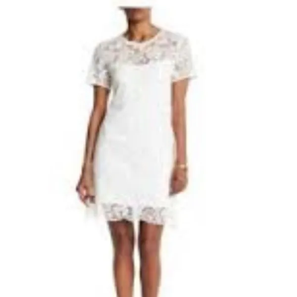 Cupcakes & Cashmere White Lace Cap Sleeve Sheath Dress Mini M Formal Bridal NEW - Image 10