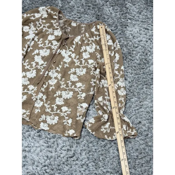 Y2k Sheer Mesh Floral Blouse Long Sleeve Embroidered Women XL Floral Cottagecore - Image 8