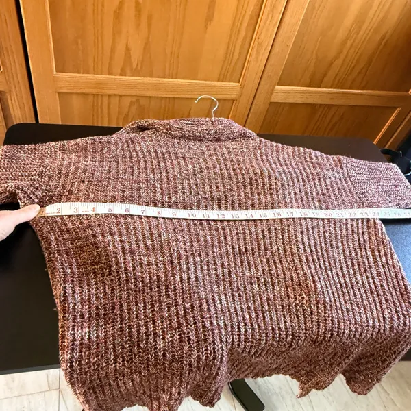 Pink Rose Large Burgundy Marl Open Front Chunky Knit Cardigan Warm Fall Sweater - Image 6