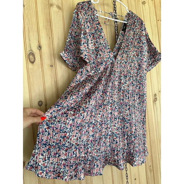 NWT Lulus Express Yourself Blush Pink Floral Print Satin Babydoll Dress Party L - Image 4