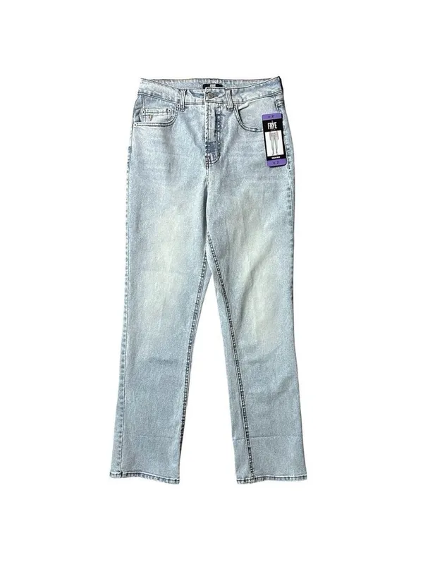 FRYE High Rise Straight Leg Relaxed Fit Cuffed Uncuffed Jean Blue Denim Sz 4/27 - Image 4