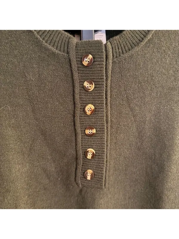 Fashion Crewneck Button Sweater Green - Image 5