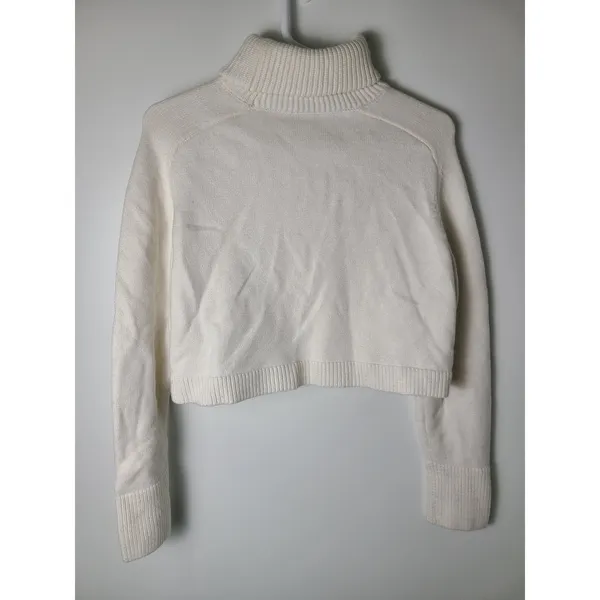 Zara Md Off White Cropped Turtleneck Ribbed Knit Sweater Minimalist Chic Neutral - Image 3