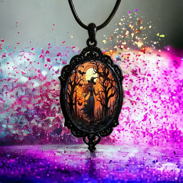 Retro Style Bat Witch Pendant Cameo‎ Black Pendant Necklace Gothic Vintage Style - Image 9