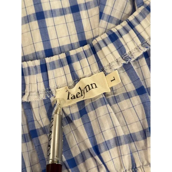 Taelynn Midi Dress Blue Plaid Sleeveless Smocked A Line Flowy Cottagecore Large - Image 3