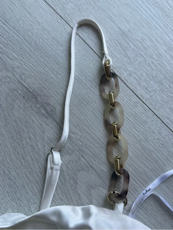 Lulu's White Satin Chain Strap,Slip Midi with Side Slit Size Medium - Image 8