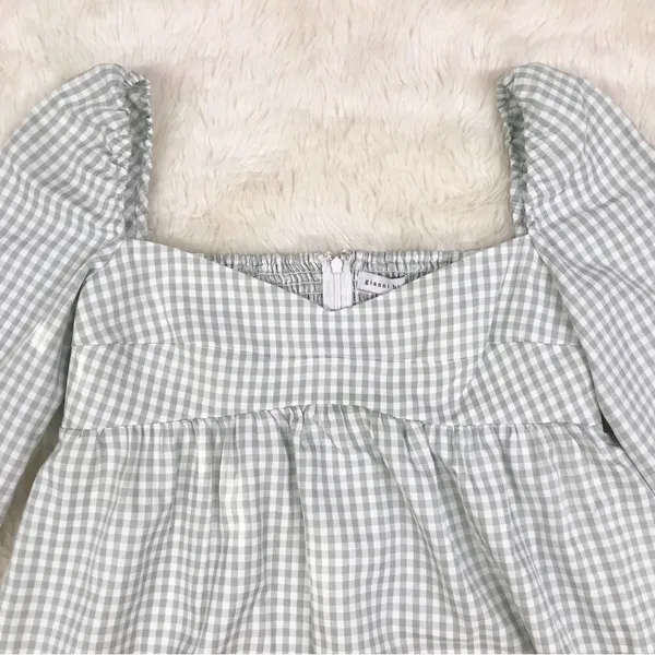 GIANNI BINI Green Gingham Mini‎ Peasant Dress Long Sleeves Low Cut Size 8 New - Image 6